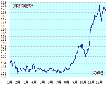 為替ﾄﾞﾙ円相場年間推移 2014年